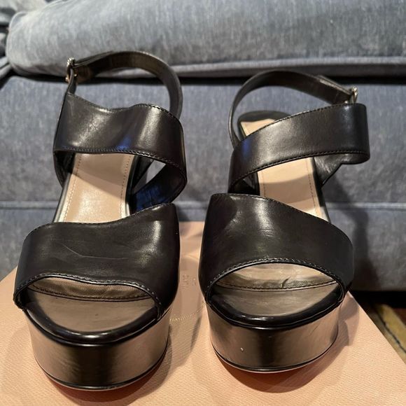 Prada Black Leather Asymmetrical Wedge Sandal 10 - Picture 7 of 9